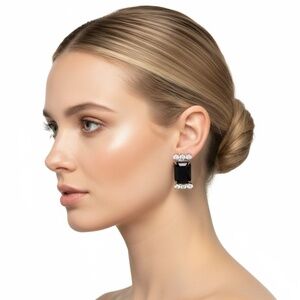 Black Vintage Rhinestone Clip Earrings